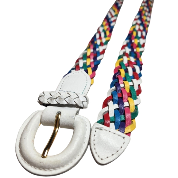 Vintage 80s 90s Womens Rainbow Colorful Braided Split Leather Belt Boho Preppy M - Picture 4 of 11